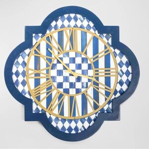 MacKenzie-Childs NWT Blue and Gold Royal Check Tile Wall Clock